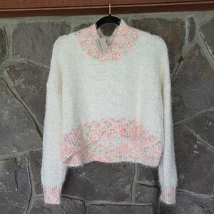Free People Cream and Multicolor Knit Turtleneck Sweater